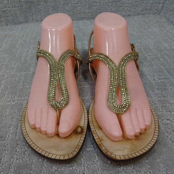 Lilly Pulitzer Shoes - Lilly Pulitzer Delray Women's Size 9M Tan Gold Leather Rhinestone Sandals